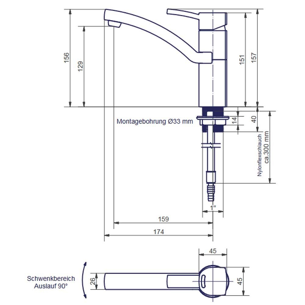 Medidas del grifo Capri Standard