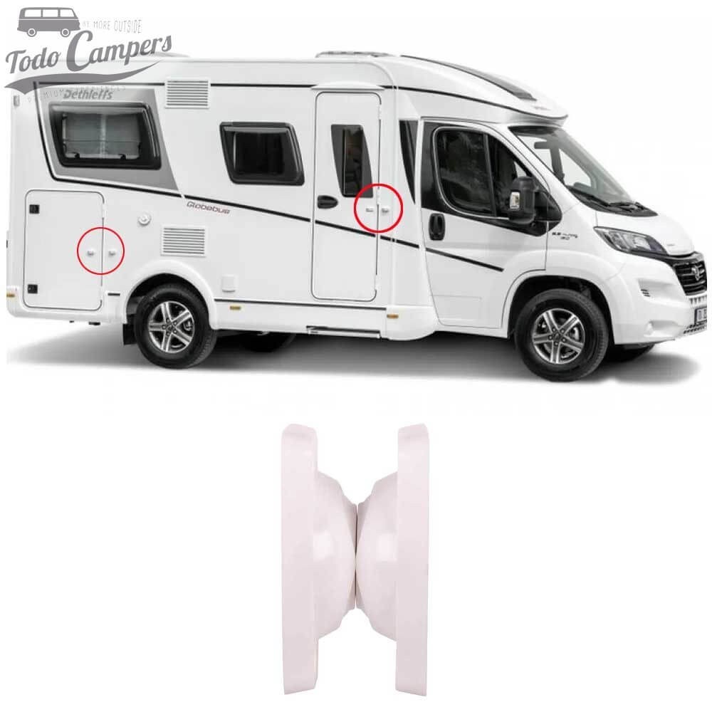 2 topes magnéticos para sujetar la puerta de tu caravana o portón de servicio y evitar cierres involuntarios.