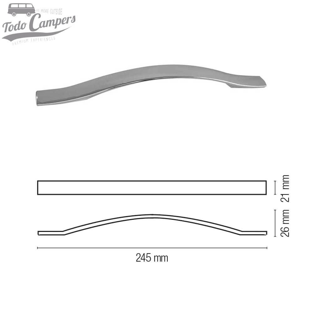 Medidas do Puxador de zamak para armários e gavetas cor Cromado - 245 mm