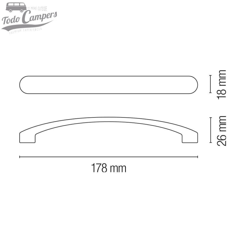 Medidas do Puxador de zamak para armários e gavetas cor Prata Mate - 178 mm