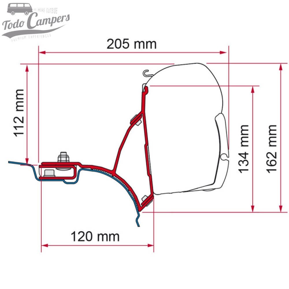Medidas Suporte para toldo Fiamma F45s para Volkswagen T5 e T6