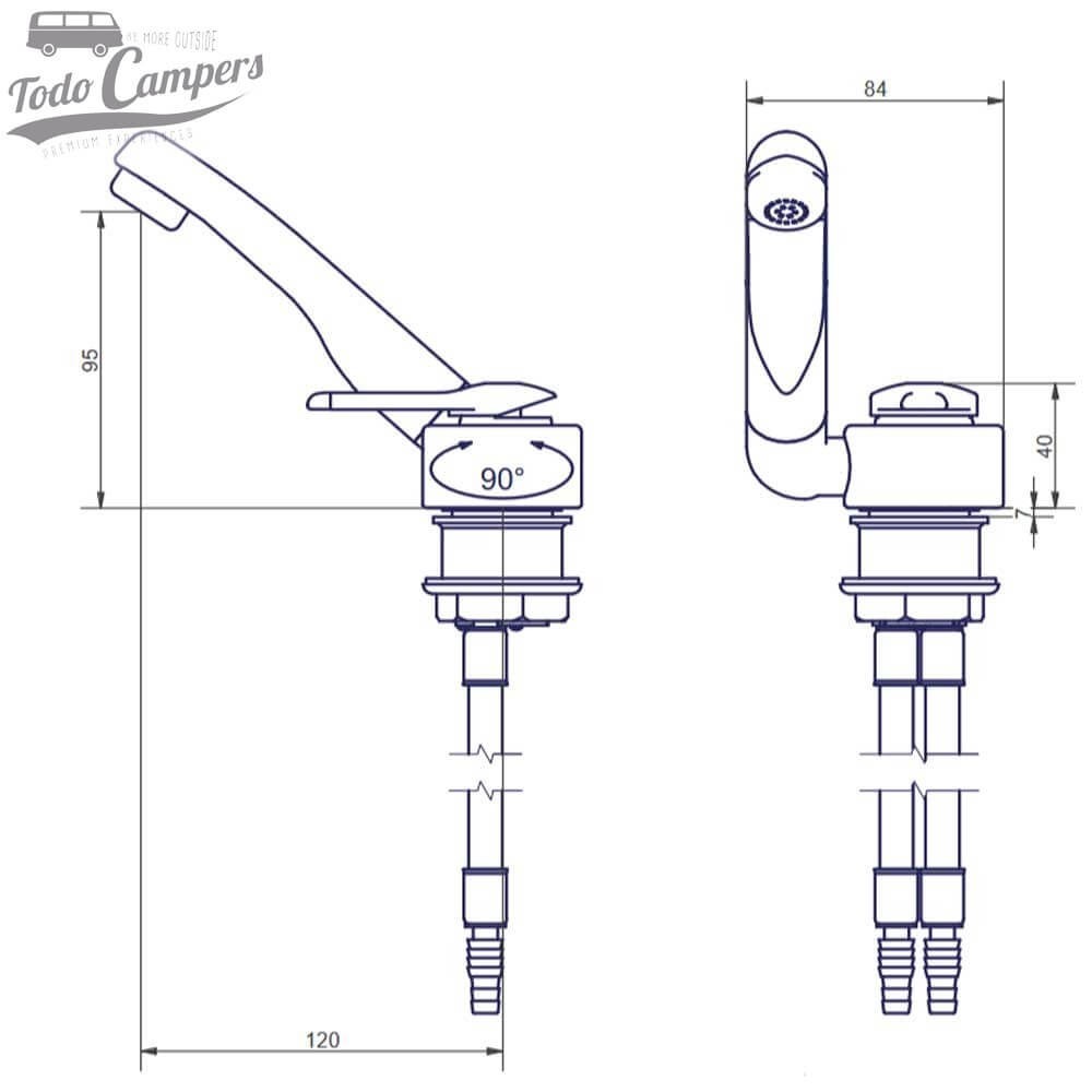 Medidas da Torneira misturadora rebatível e giratória Comet Florenz Standard