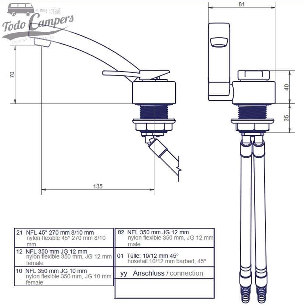 medidas Grifo mezclador Comet Florenz Kompact - Cromo S2351.20.21