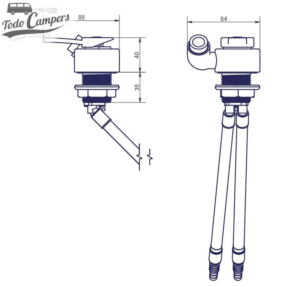 medidas da Torneira misturadora Comet Florenz Kompact com conexão rosca para bicha de chuveiro