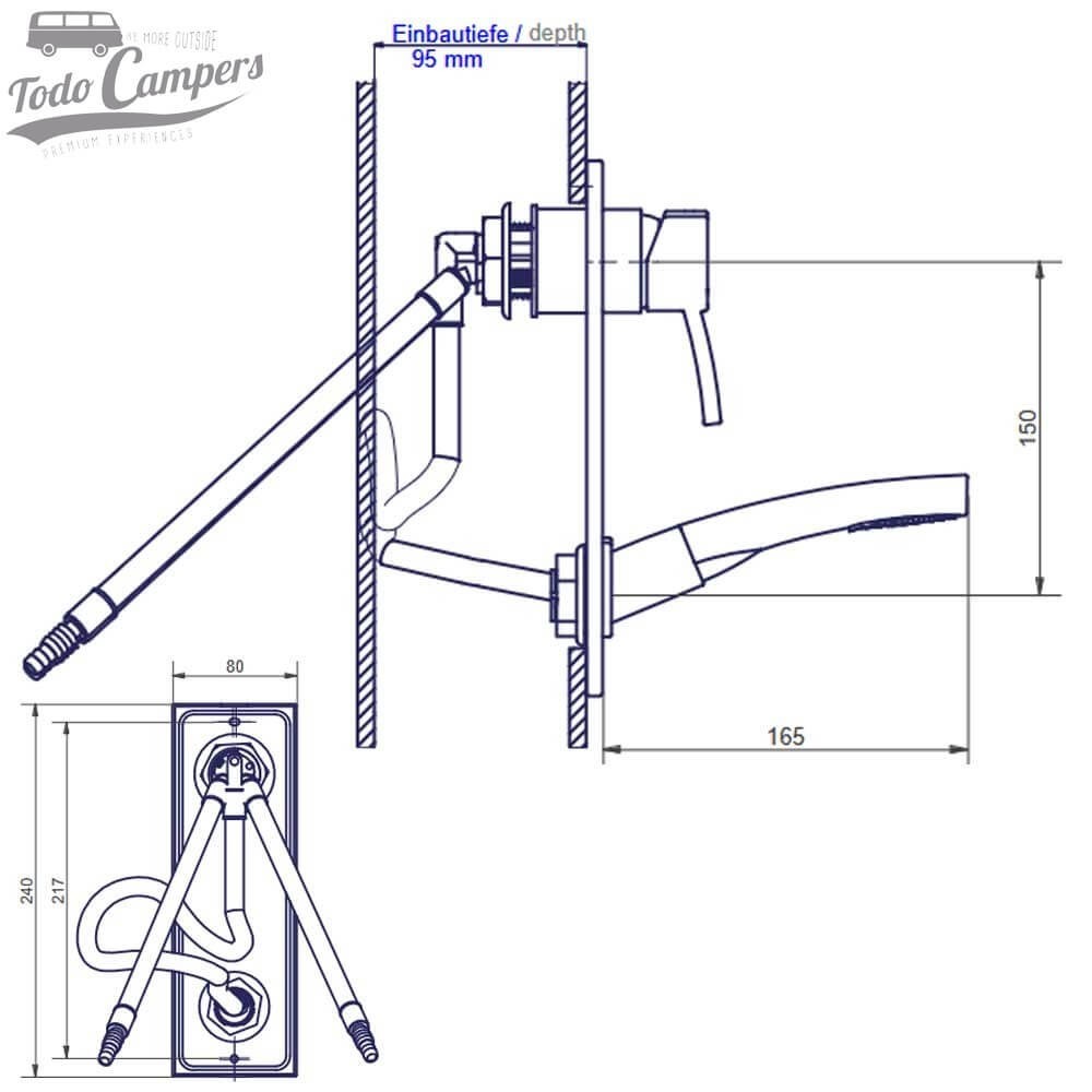 medidas del grifo con ducha de pared