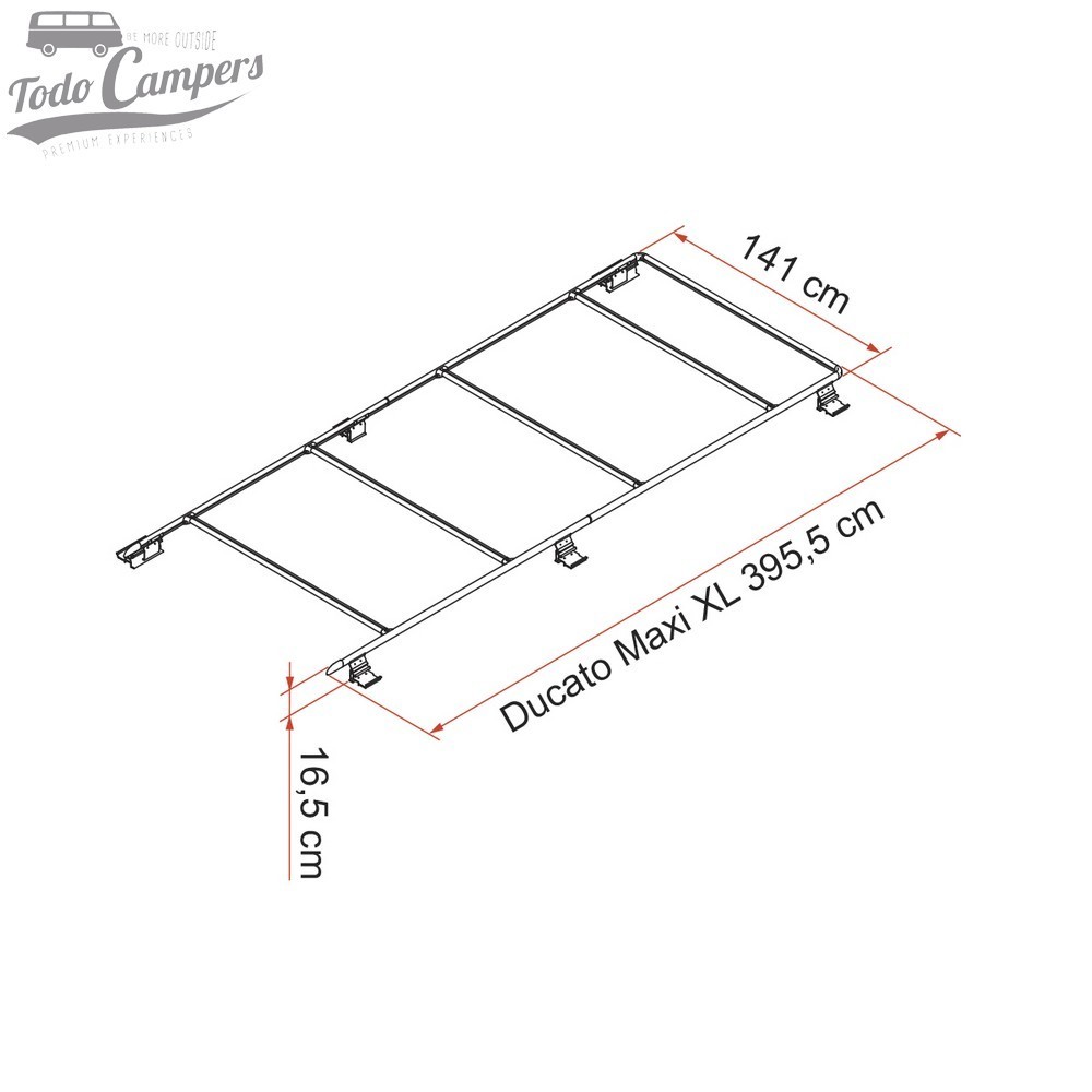Medidas Barras portaequipajes Fiamma Roof Rail con soportes para toldo