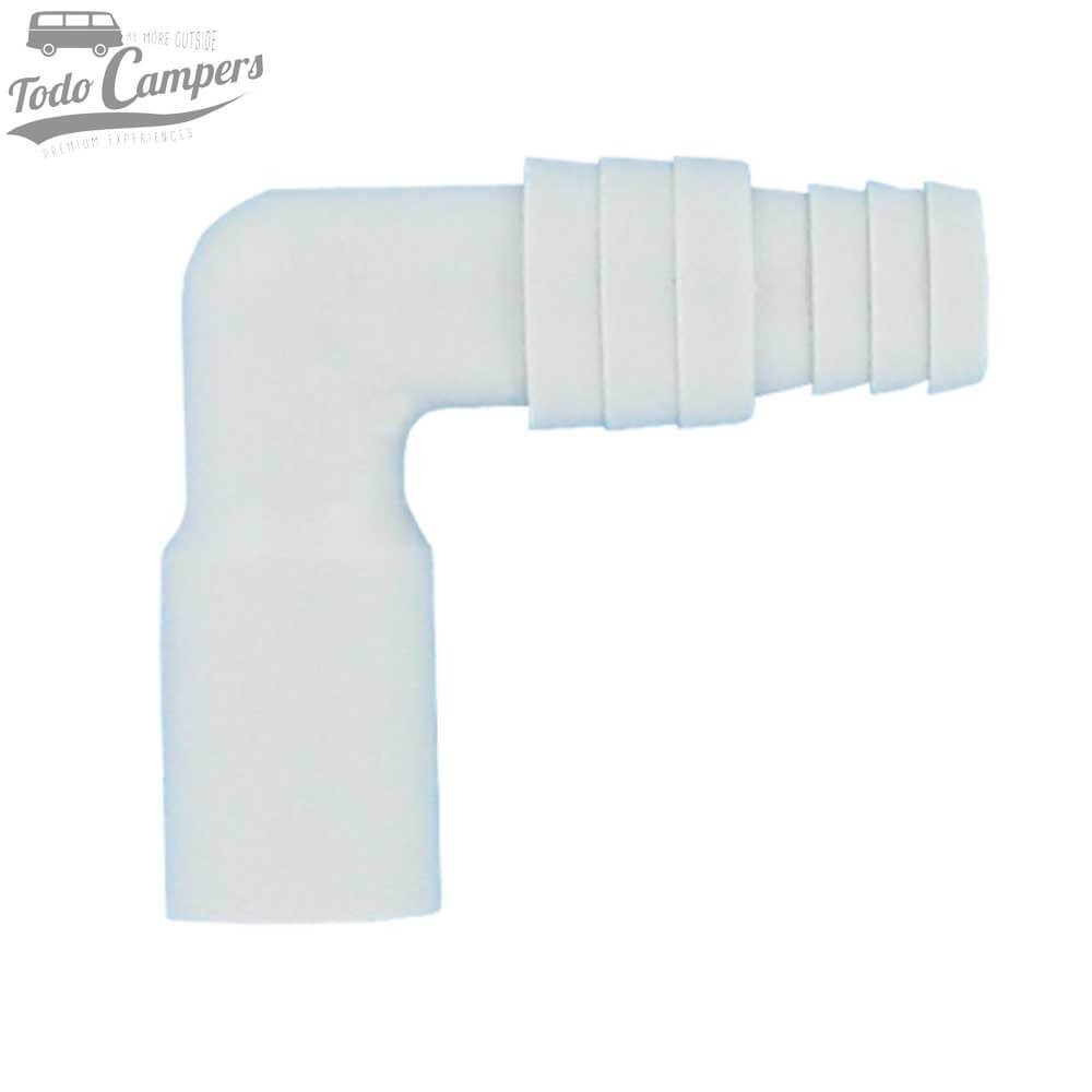 Conector en codo 90º de bomba sumergible o de paso a manguera de 10 mm