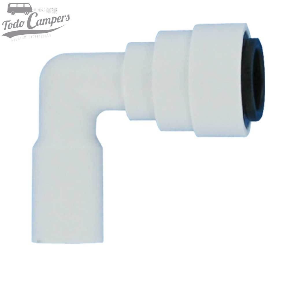 Ligador curvo 90º para bomba sumbersível ou exterior a tubo 12 mm com encaixe rápido (John Guest)