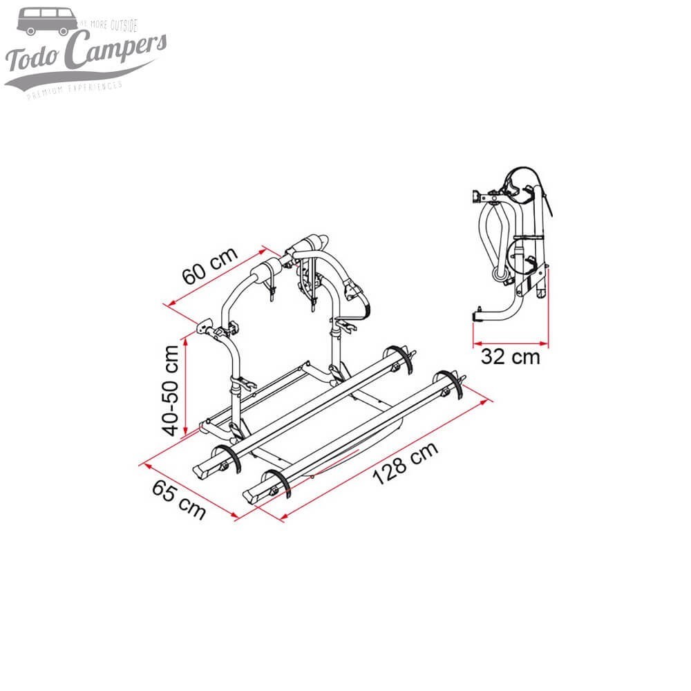 Medidas del Portabicicletas Fiamma Carry Bike CL para Autocaravanas - 2 BICIS