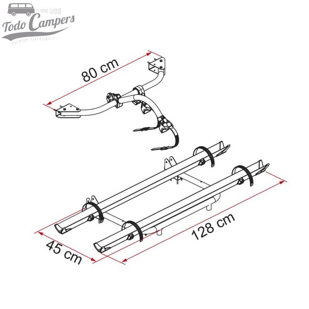 Medidas del Portabicicletas Fiamma Carry Bike Garage Standard para garajes de Autocaravanas - 2 BICIS