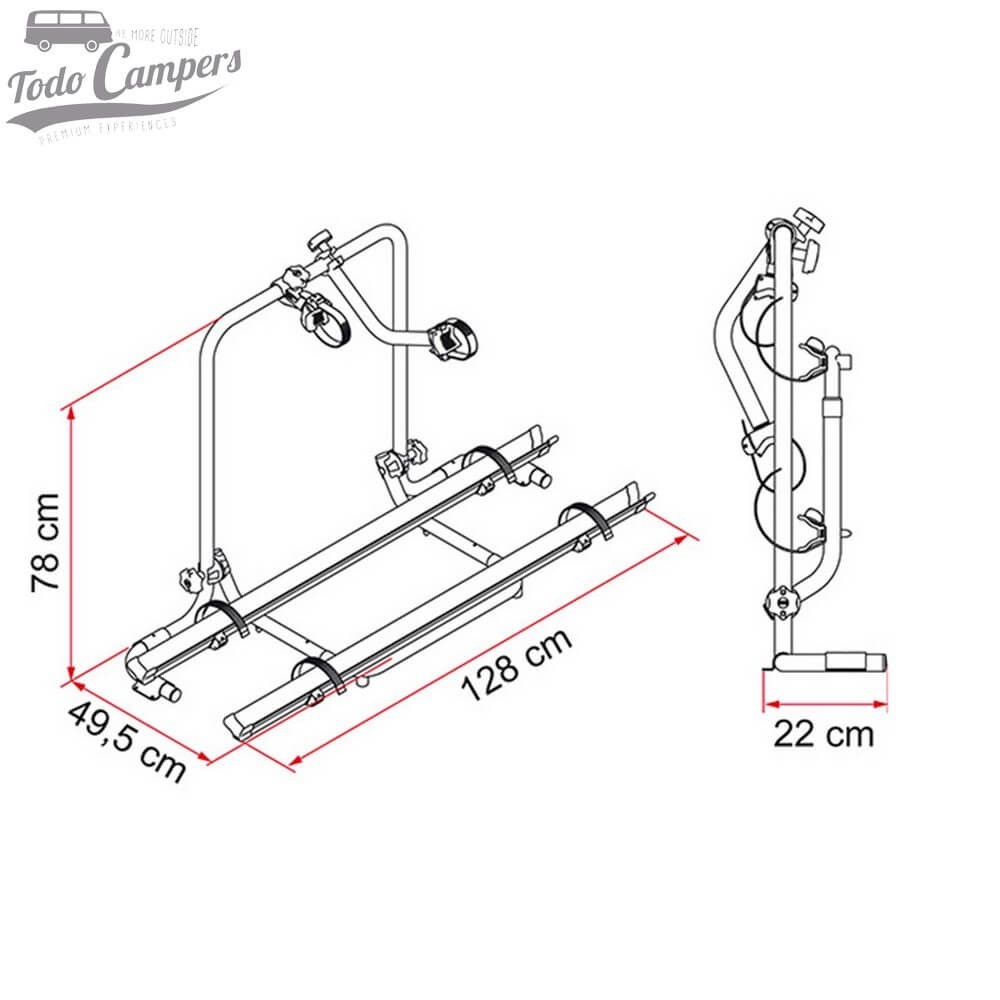 Medidas del Portabicicletas Fiamma Carry Bike Garage Plus para garajes de Autocaravanas - 2 BICIS
