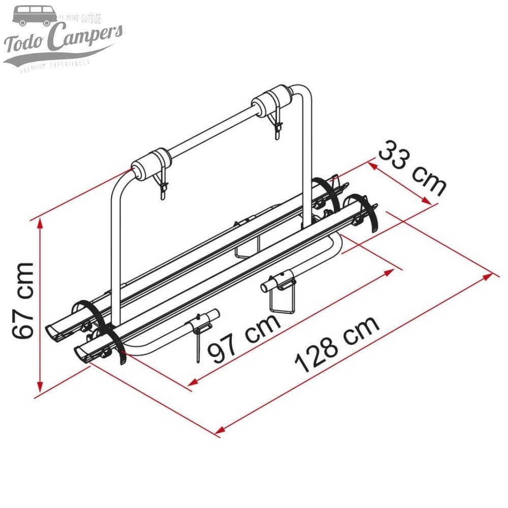 Medidas do Suporte bicicletas Fiamma Carry Bike Caravan XL A - 2 BICICLETAS