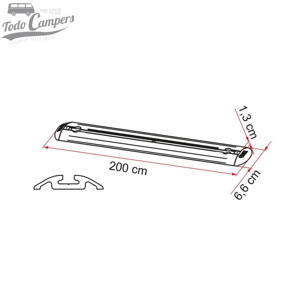 Medidas del Sistema de sujección para garajes de autocaravanas Fiamma Garage Bars Premium 200