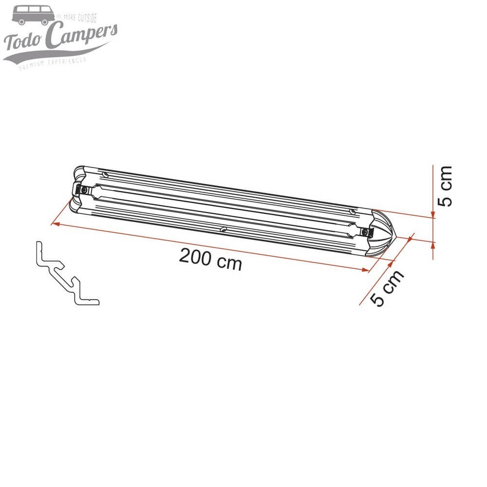 Medidas do Sistema de fixação para garagens de autocaravanas Fiamma Garage Bars Corner