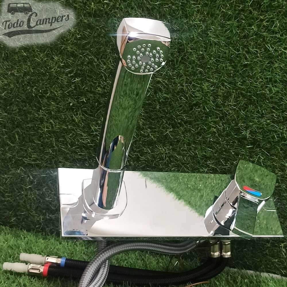 Grifo monomando mezclador de agua fría y caliente con ducha.