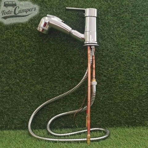 Grifo mezclador monomando con ducha extraíble y pulsador Comet Parma Shorty - Cromo