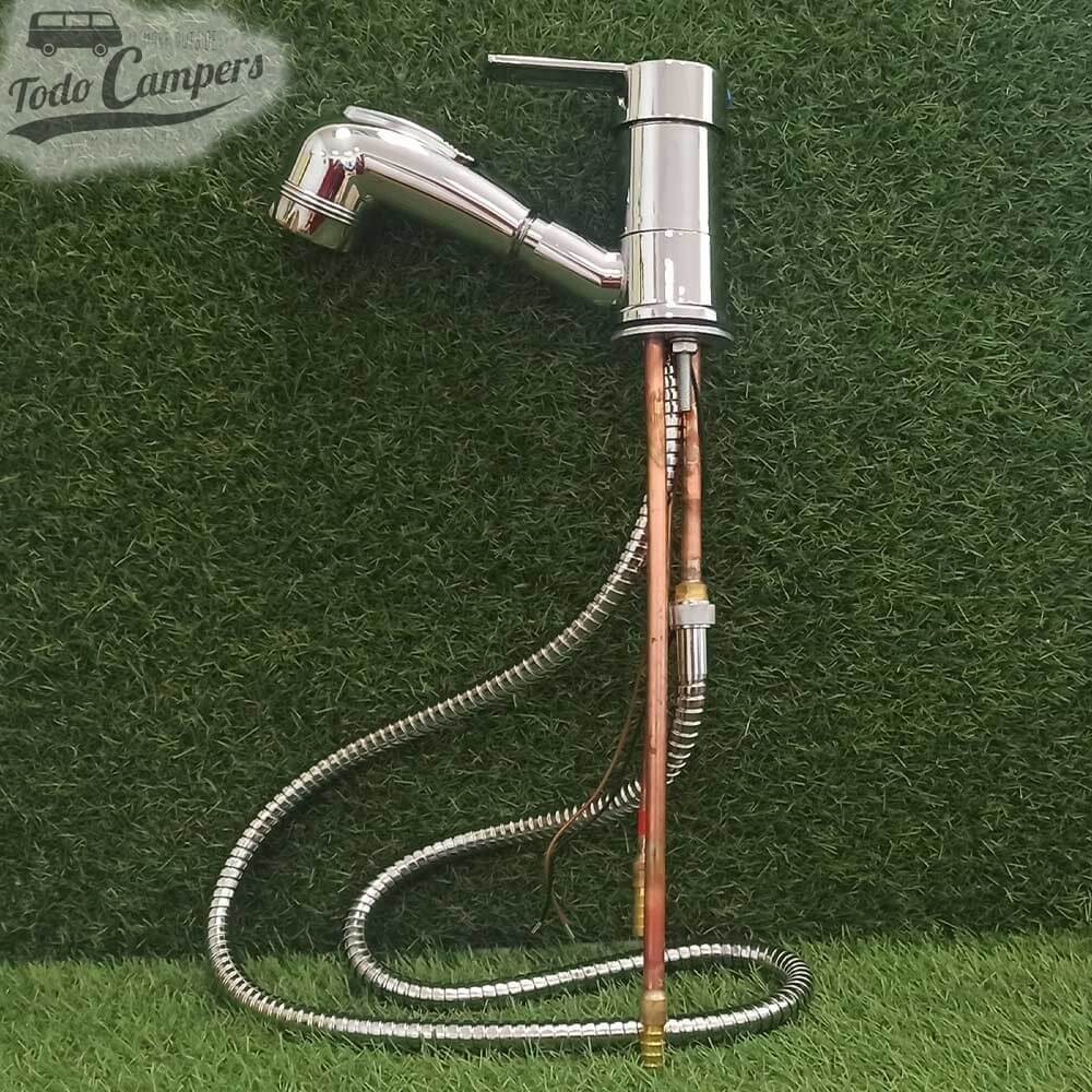 Grifo mezclador monomando con ducha extraíble y pulsador Comet Parma Shorty - Cromo