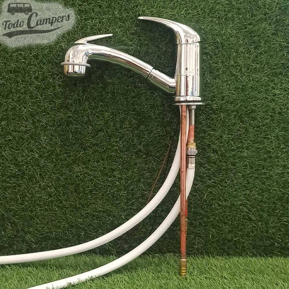 Grifo mezclador monomando con ducha retráctil y pulsador trigger Comet Roma