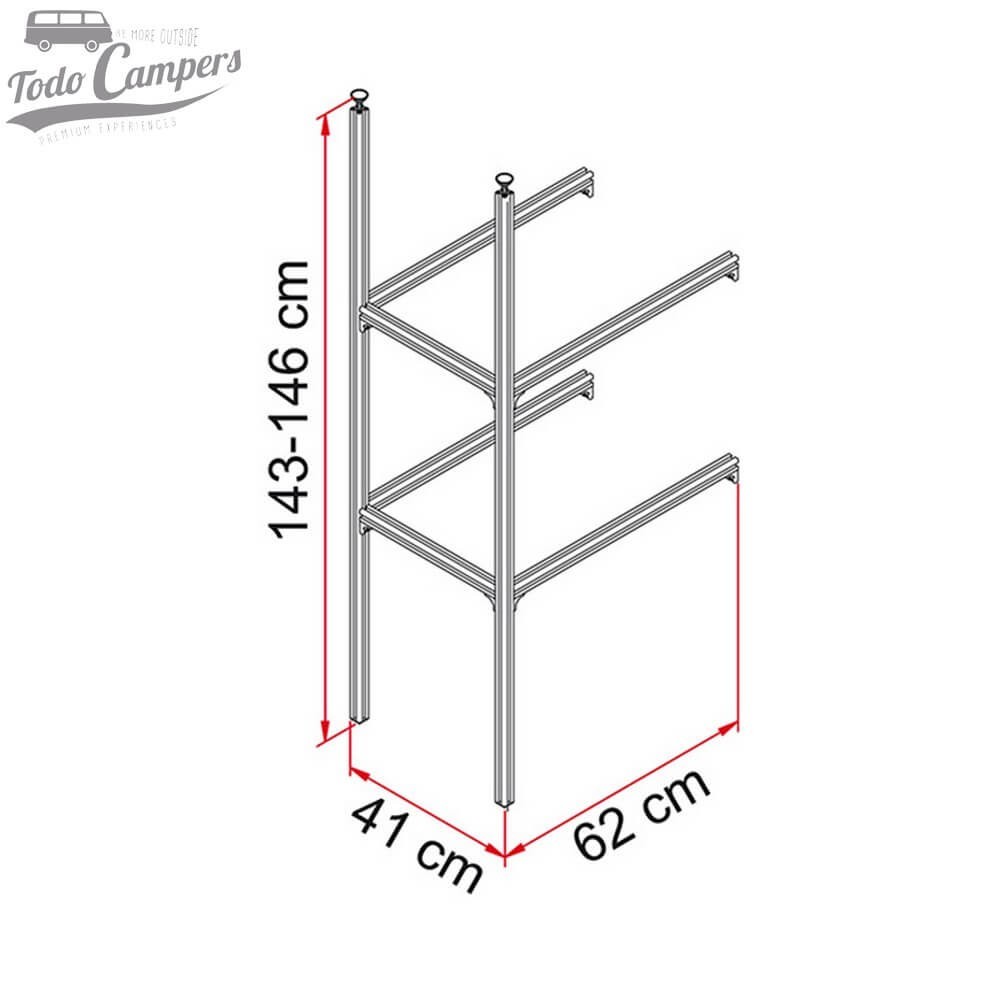 Medidas de la Ampliación de estantería para garajes de autocaravanas Fiamma Garage System Upgrade