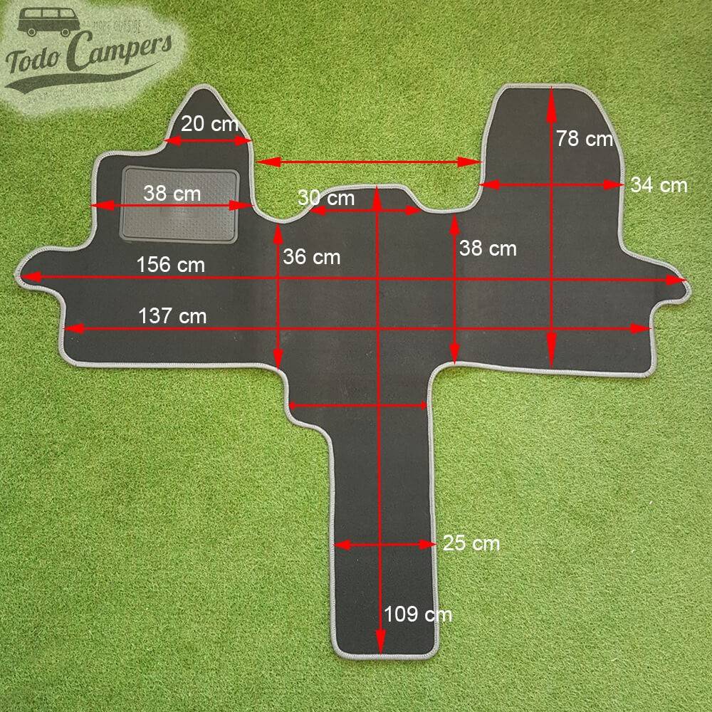 Plano de medidas do tapete de cabine para Ford Custom (Transit e Tourneo) 2013-2023.