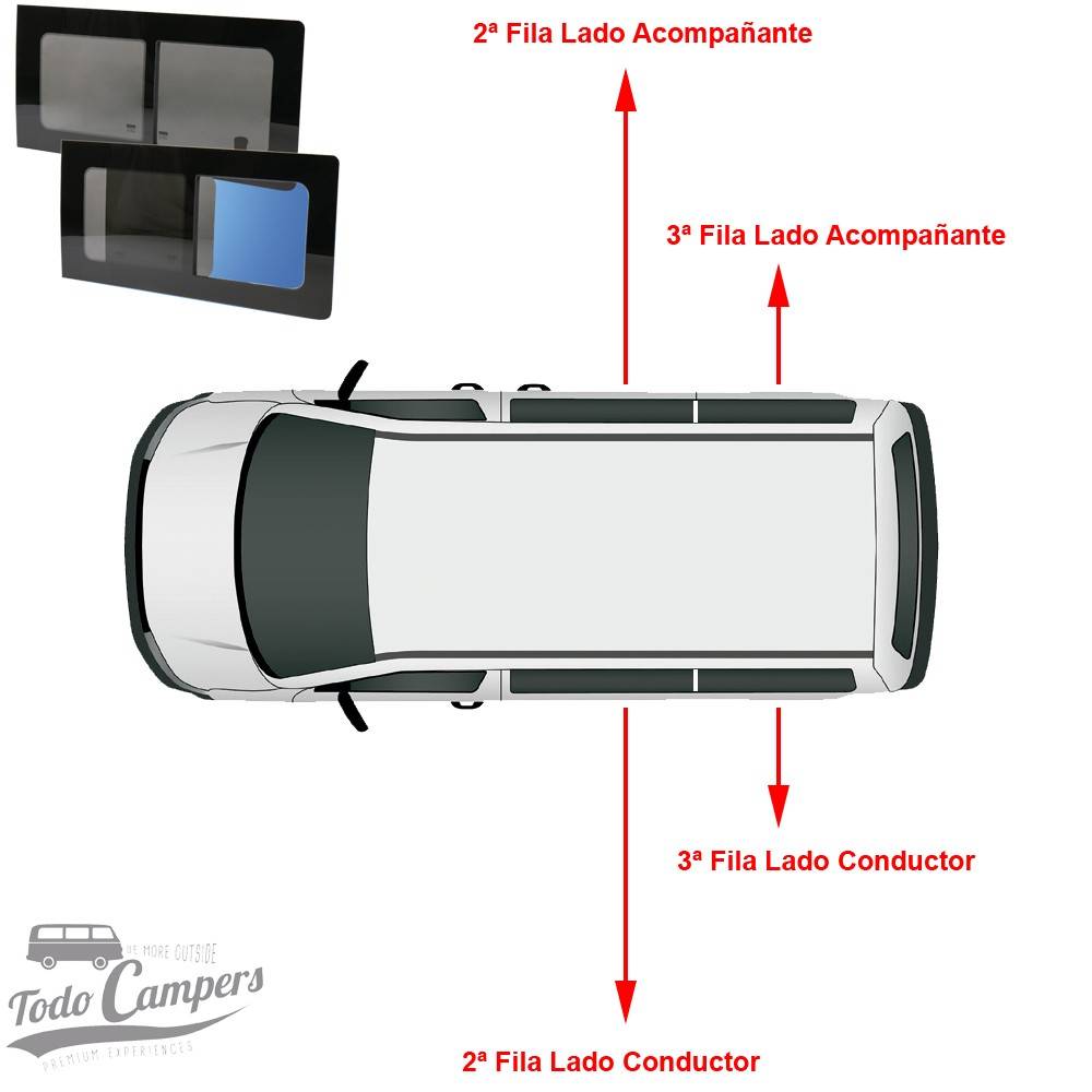 Esquema para ventanas correderas de 2º y 3º fila