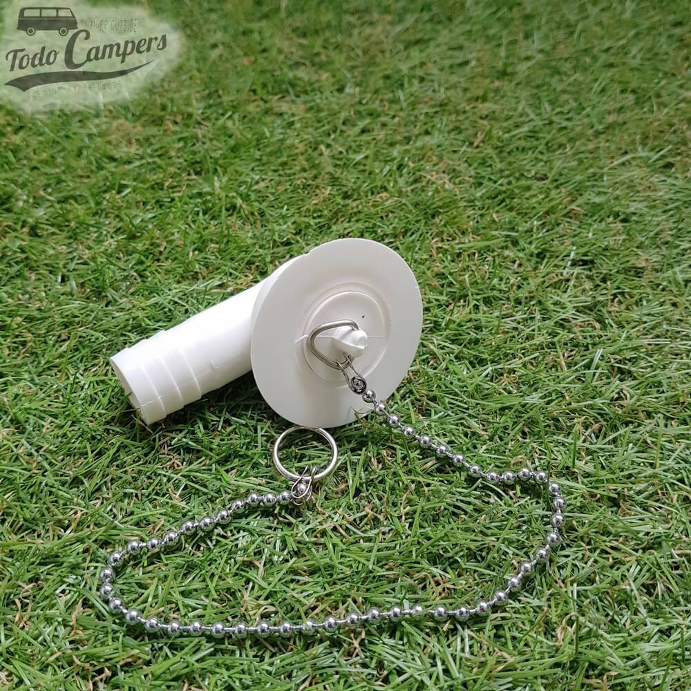 Desagüe en codo - Salida 19 mm, Tipo B  Con tapón de agua puesto y cadena