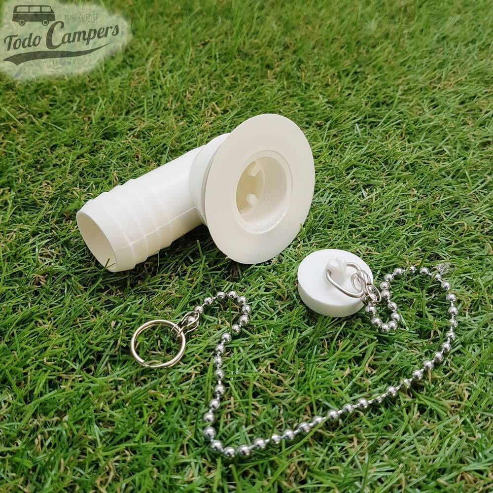 Válvula curva - Saída 25 mm, Tipo B - com tampa e corrente