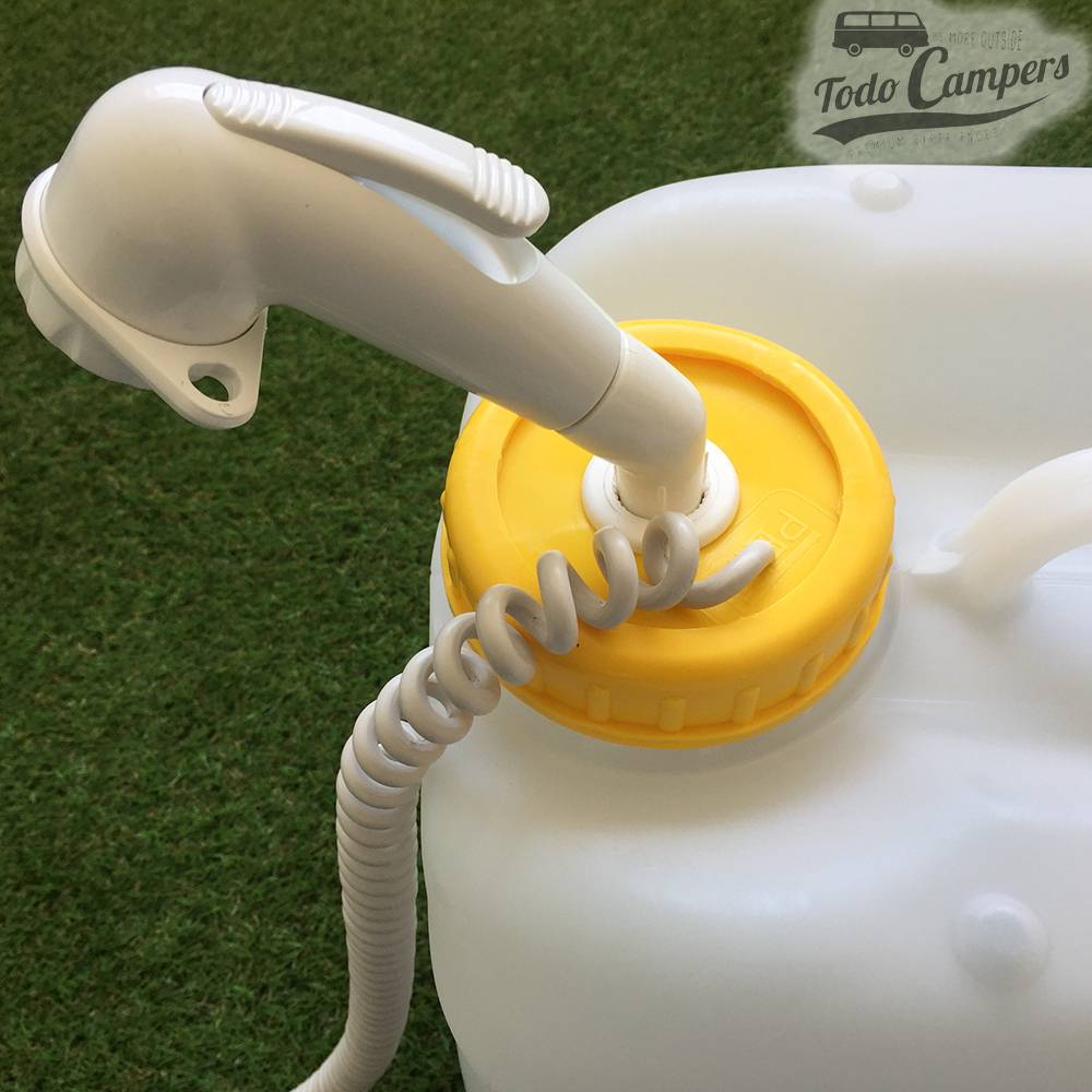Ducha Portátil a 12v: Deposito, Bomba, Telefonillo-Interruptor, Toma Mechero. Ducha Portátil para tu furgoneta camper