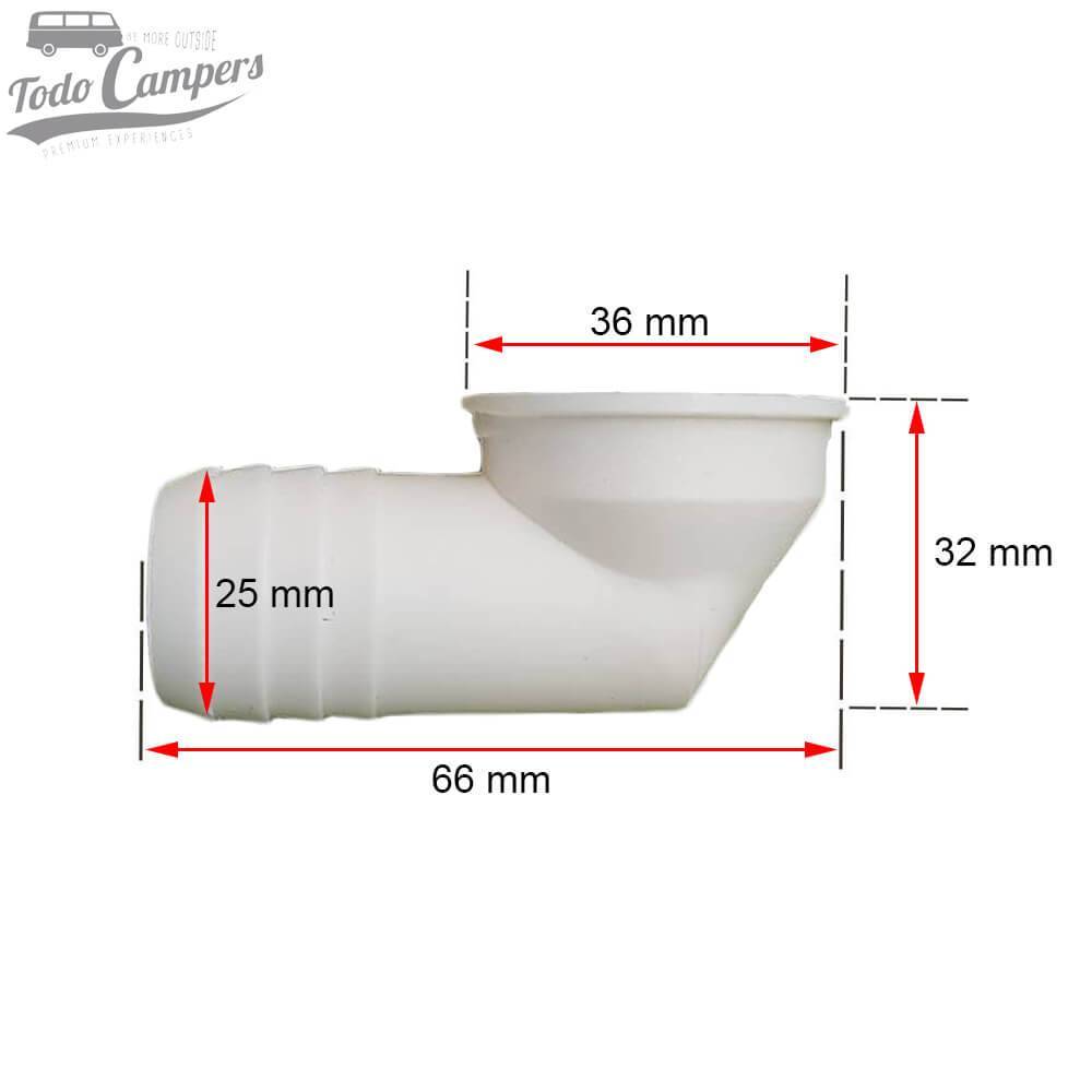 Válvula curva - Saída 25 mm, Tipo B - Medidas