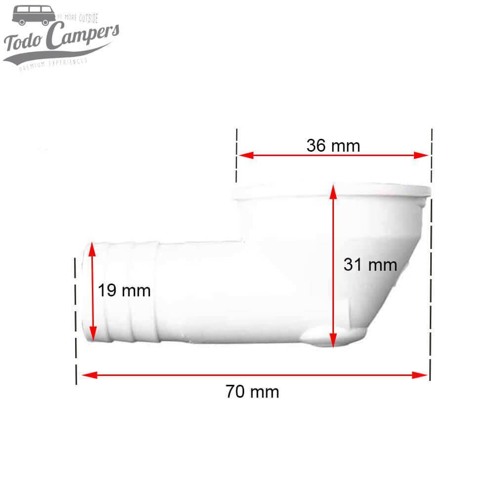 Válvula Curva - Saída 19 mm, Tipo B - Plano de medidas