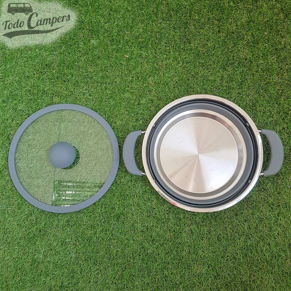 Olla plegable gris de 1,5 litros perfecta para tu furgoneta, caravana o autocaravana
