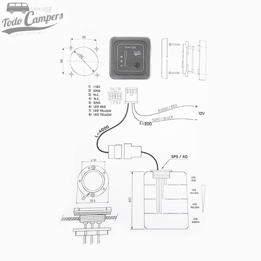 Medidas e funcionamento do Painel indicador LED águas cinzentas com sonda - CBE