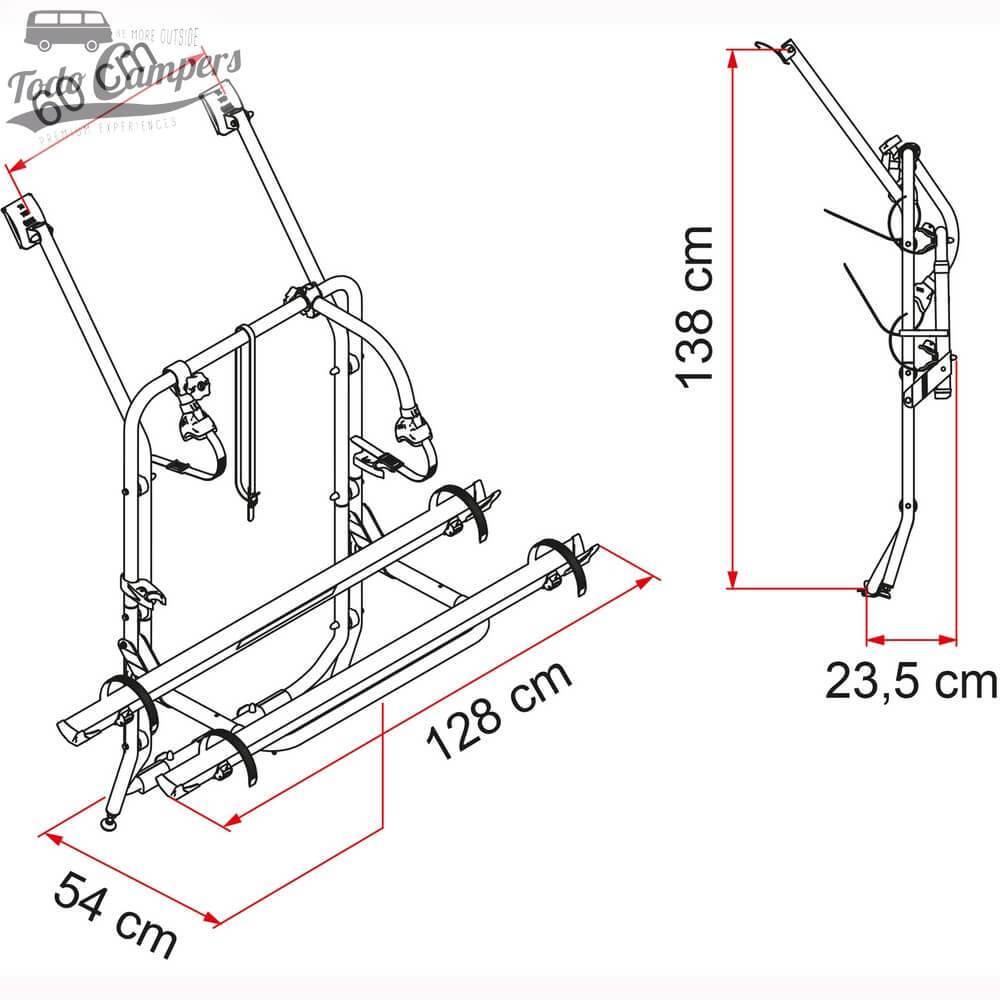 Medidas del portabicicletas Fiamma Carry Bike para Wolkswagen T4 de portón trasero