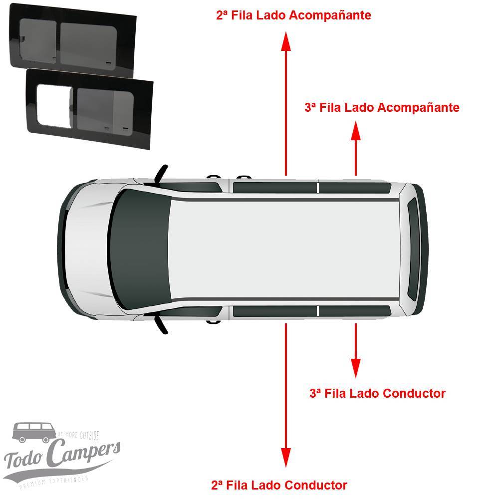 Esquema visual de Ventanas corredera para Ford Custom (Tranist y Tourneo) 2013-2023