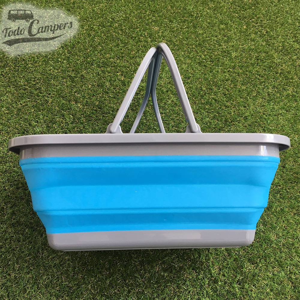 Cesto dobrável azul com asa - Tamanho XL perfeito para transportar na sua carrinha, caravana ou autocaravana.