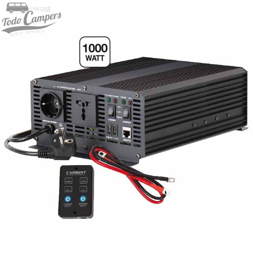 Inversor e carregador desde 12V a 230V de 1000W - Onda pura e prioridade a rede CARBEST