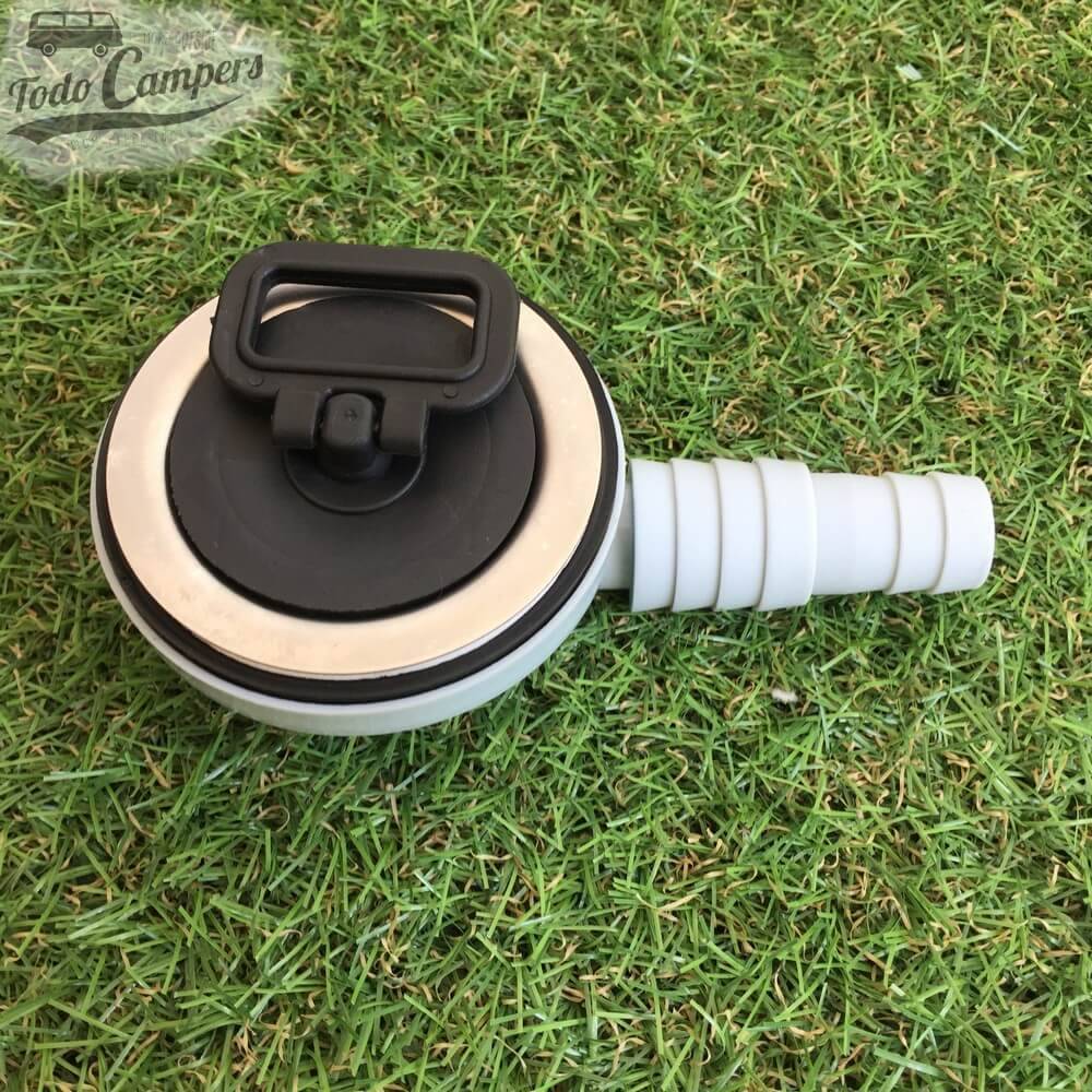 Desagüe en codo Salida 19 mm ó 25mm, Tipo E, tapón puesto