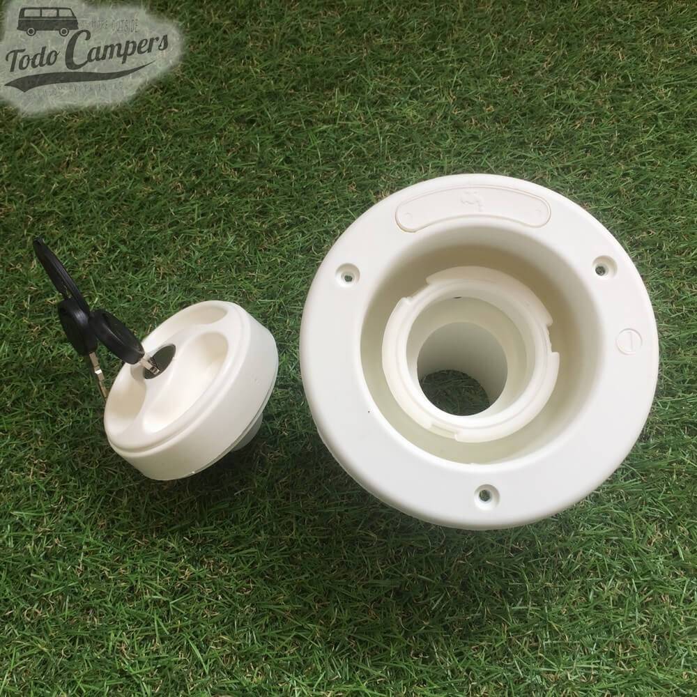 Bocana de agua con tapón (con llave)  Color Blanco  Vista superior