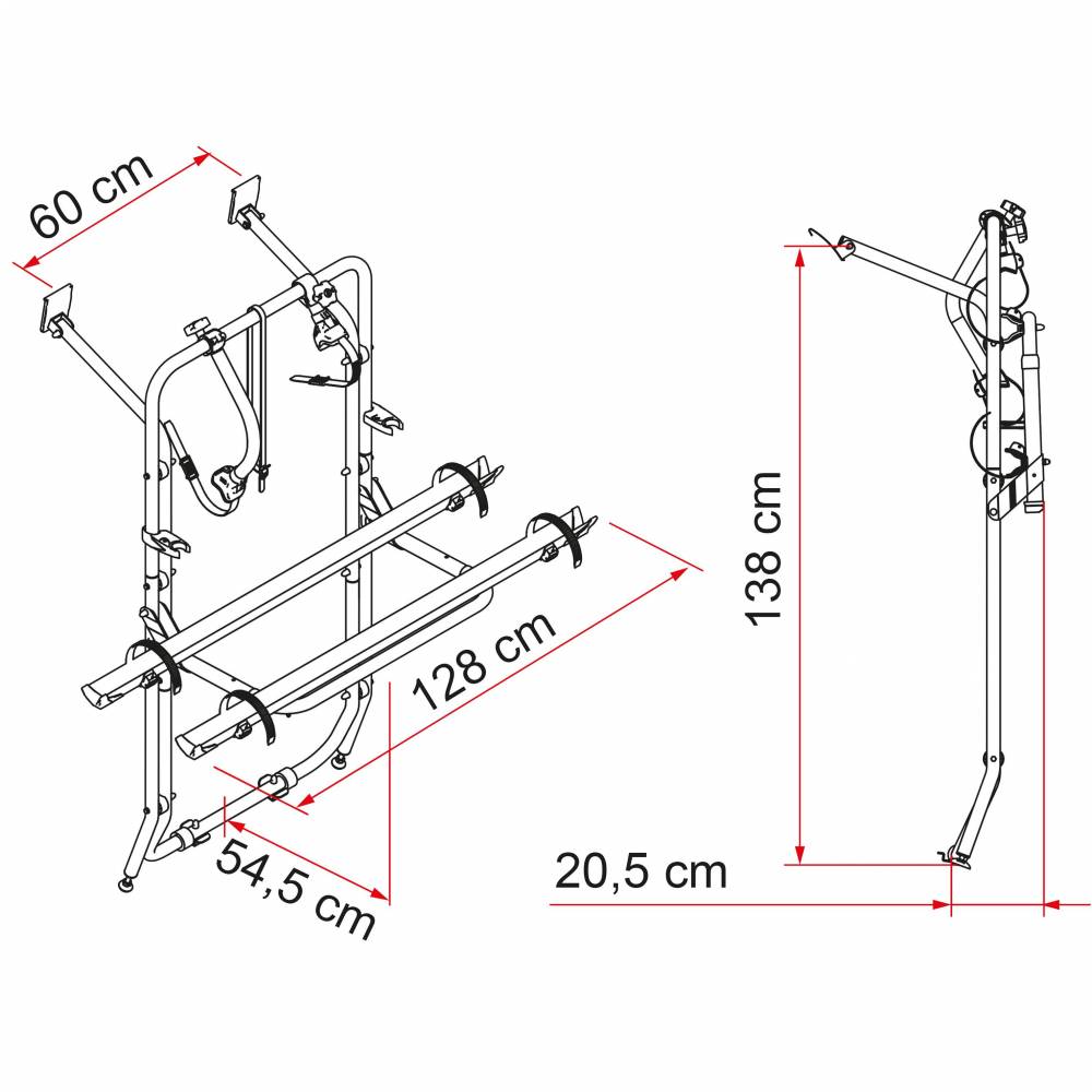 Portabicicletas Fiamma Carry Bike Mercedes Vito 1996-2003 con Portón Trasero Abatible W638 - Medidas