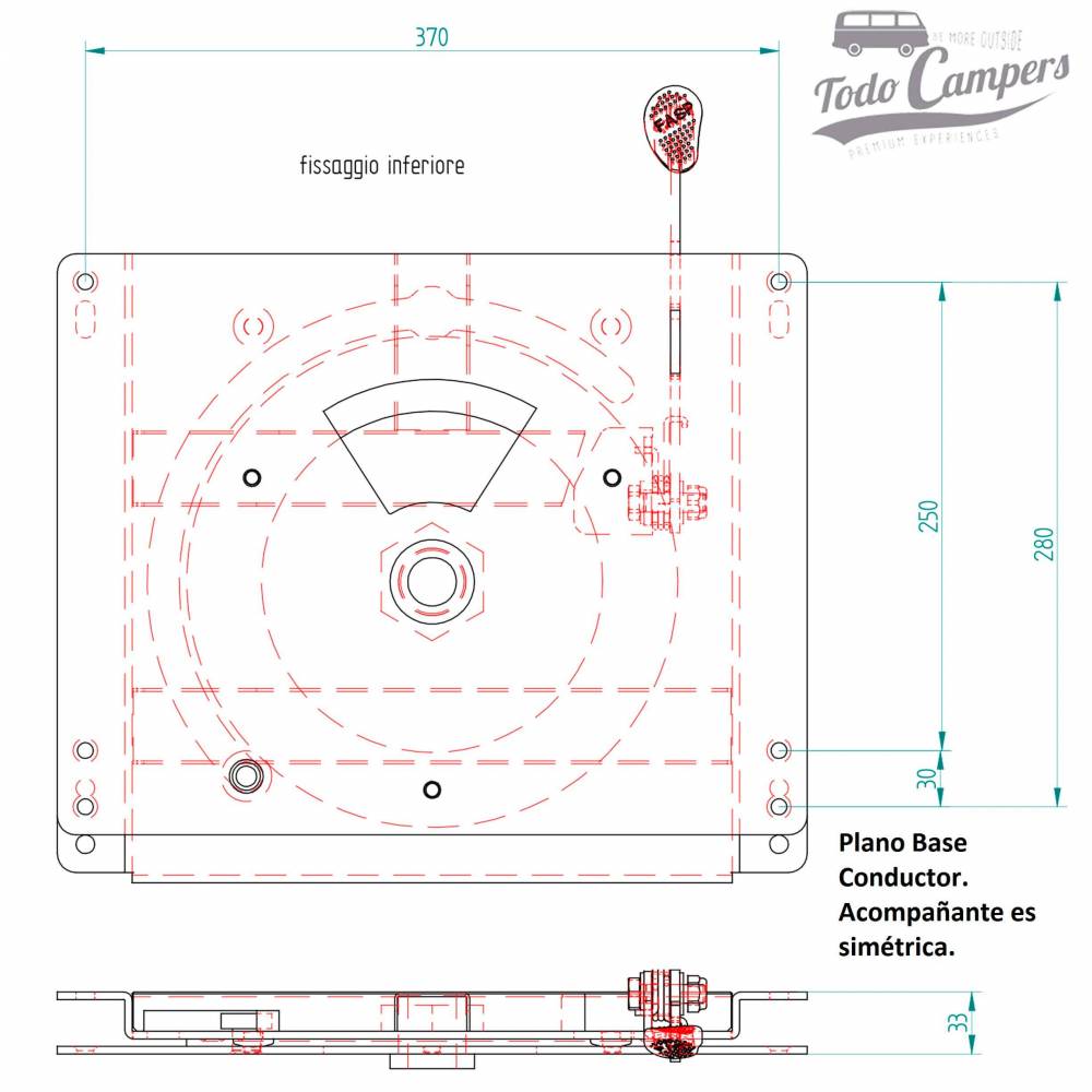 Medidas Base giratoria conductor