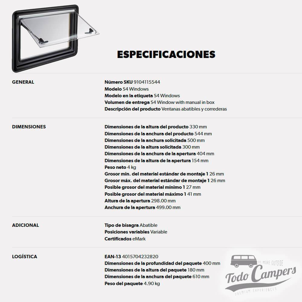 La Ventana abatible Dometic Seitz S4 medida 30x50cm es perfecta para pequeñas furgonetas