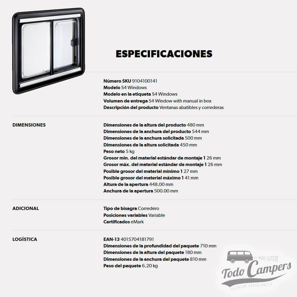 Janela de correr Dometic Seitz S4 Medidas 500 x 450
