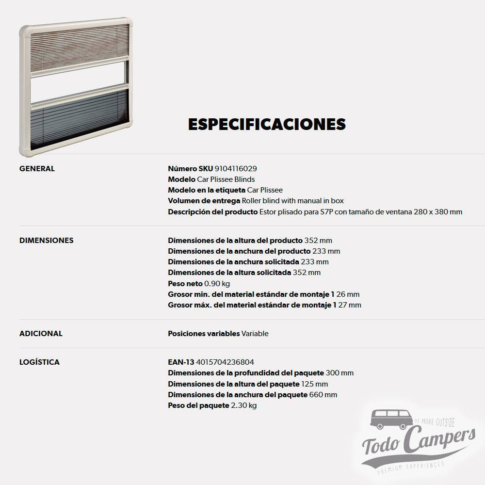 Estore plissado para S7P com tamanho de janela 280 x 380 mm