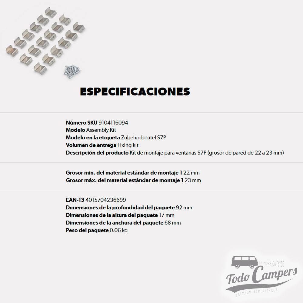 Kit de fixação para janelas S7P grossura de parede de 22-23 mm