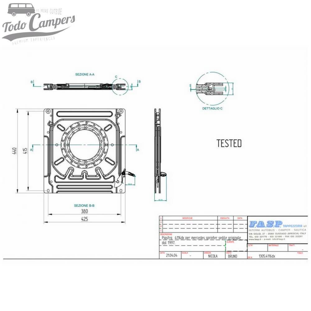 esquema de montaje de la base giratoria FASP para Mercedes Sprinter y VW LT35 1994-2006
