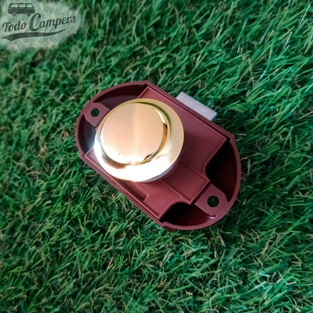 Fecho Tic-Tac com botão DOURADO para portas e gavetas 15mm