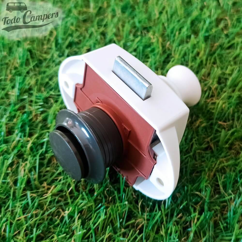 Fecho Tic-Tac duplo com botão CINZENTO para portas e gavetas 15mm