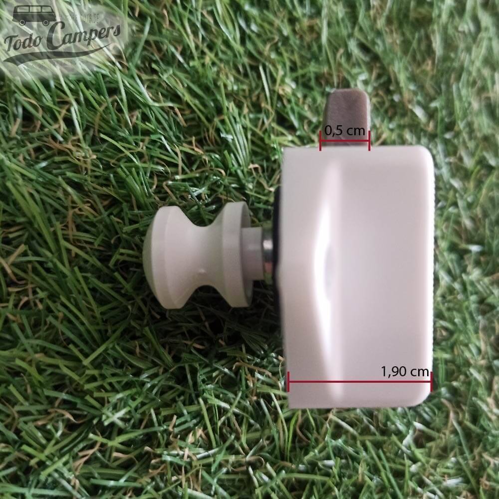 Medidas do Fecho Tic-Tac MINI com botão para portas e gavetas 19mm