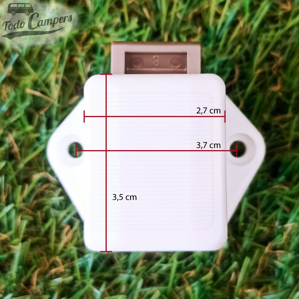 Medidas do Fecho Tic-Tac MINI com botão para portas e gavetas 19mm