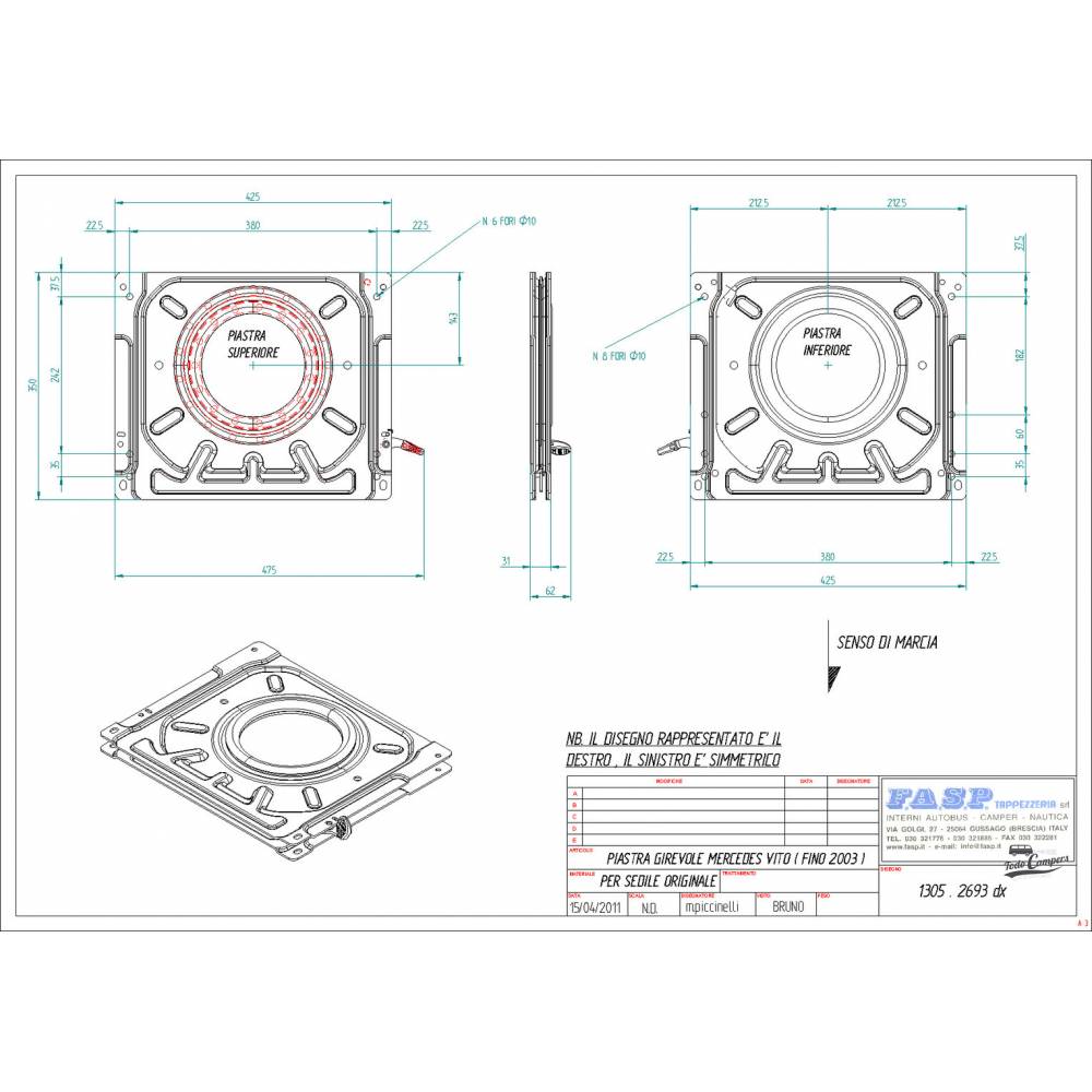 medidas base giratoria asiento conductor mercedes vito 1996 a 2003
